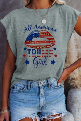 Women's T-shirts Flag Letter Print T-shirt