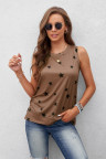 Brown Star Print Knit Tank with Slits