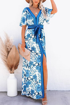 Women's Dresses Floral Split Belted Maxi Dress