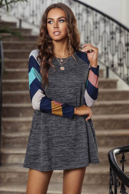 Dark Gray Colorful Striped Long Sleeves Mini Dress