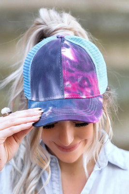 Blue Tie-dyed Ponytail Back Open Baseball Cap