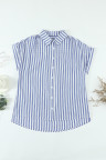 Blue Short Sleeve Buttoned Striped Print Blouse