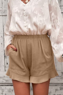 Khaki Linen Cotton Pocketed Flutter Shorts