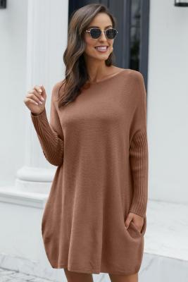 Khaki Oversized Batwing Sleeve Sweater Dress