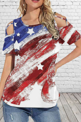 Women's T-shirts Flag Cold Shoulder T-shirt