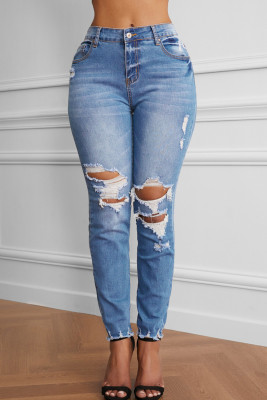 Raw Cut Frayed Hem Medium Wash Jeans