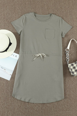 Green Pocketed Drawstring Waist Mini Dress