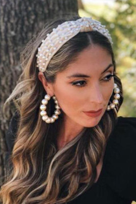 Beige Velvet Knot Pearl Headband