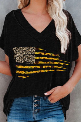 Women's T-shirts Flag Leopard Print T-shirt