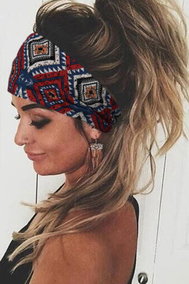 Burgundy Bohemian Geometric Floral Wide Stretchy Headband