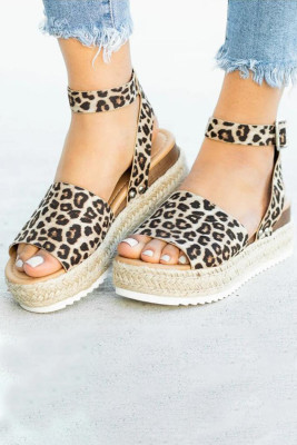Leopard PU Woven Platform Sandals