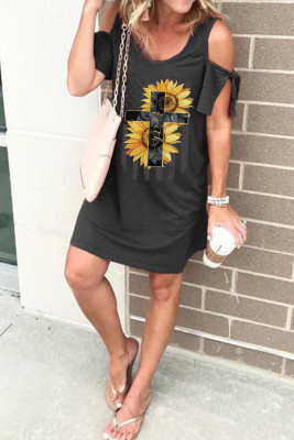 Women's Dresses Sunflower Flag Cold Shoulder Mini Dress