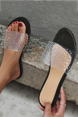 Black Diamond Open Toe Flat Slippers