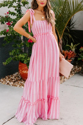 Women's Dresses Striped Knot Shoulder Maxi Dress