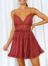 Women's Mini Dress Solid Ruched Hem Lace Open-back Dress