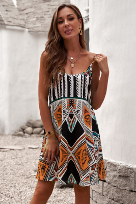 Multicolor Spaghetti Straps Boho Mini Dress