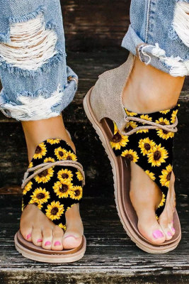 Summer Sunflower Zipper Flat Sandals