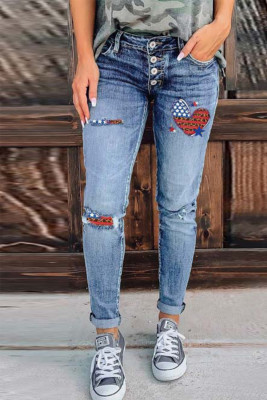 Women's Jeans Leopard Flag Slim Mid Waist Jeans