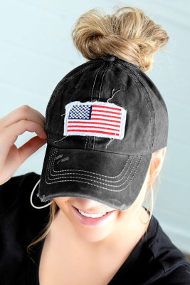 Black USA Flag Messy Bun Cap