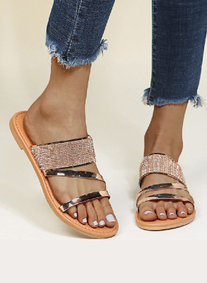 Silvery Shiny Flat Slippers