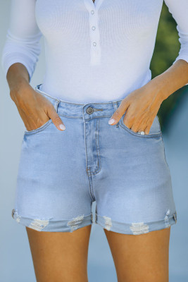 Sky Blue High Rise Cuffed Denim Shorts