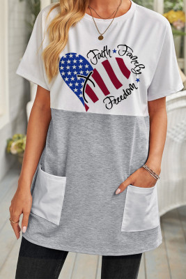 Women's T-shirts Flag Heart-shaped Letter T-shirt