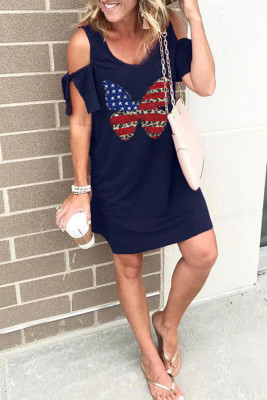 Women's Dresses Flag Leopard Butterfly Cold Shoulder Mini Dress