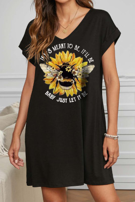 Women's Dresses Sunflower Bee Print Mini Dress