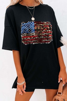 Women's T-shirts Leopard Flag Print T-shirt