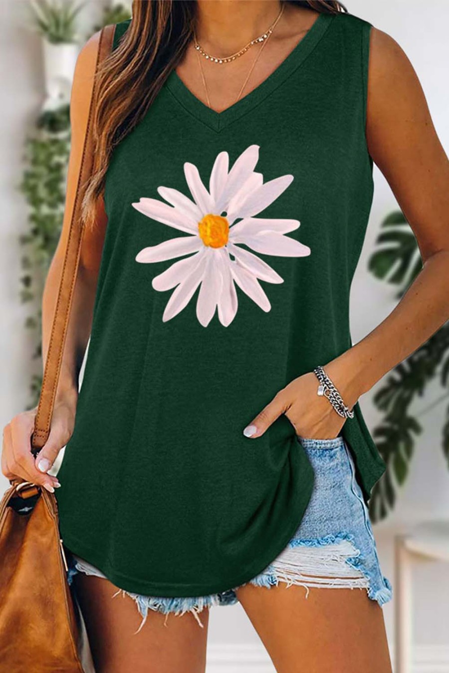 Women's Tank Tops Daisy Print Top