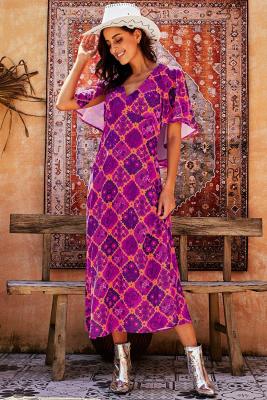 Vintage Bohemian Print Holiday Prom Maxi Dress