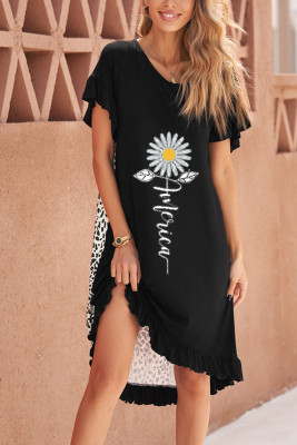 Women's Dresses Sunflower Leopard Ruffled Mini Dress