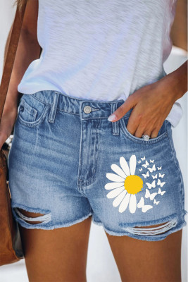 Women's Shorts Straight Mid Waist Daisy Jeans Shorts