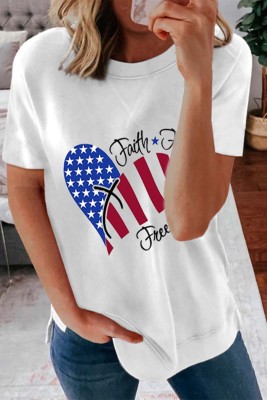 Women's T-shirts Flag Heart-shaped Letter T-shirt