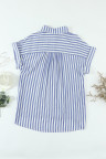 Blue Short Sleeve Buttoned Striped Print Blouse
