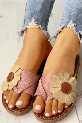 Pink Sunflower Flat Beach Slippersh Slippers