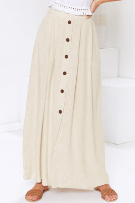 Beige Buttoned Maxi Skirt
