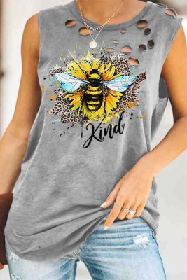 Women's Tank Tops Leopard Sunflower Bee Cutout Top