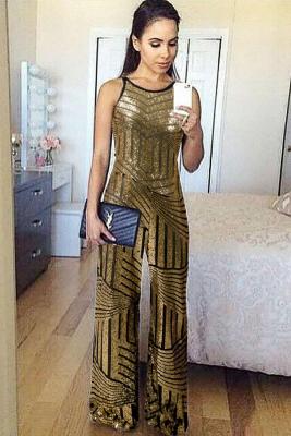 Apricot Geometric Stripe Sequin Spahetti Strap Wide Leg Jumpsuit