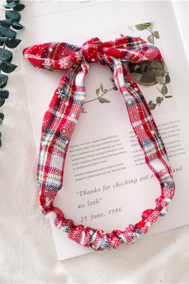 Christmas Multi-color Plaid Snowflake Print Bowknot Headband