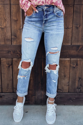 Distressed Detail Straight Jeans