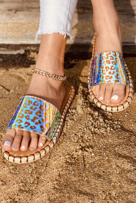 Leopard Pattern Holographic Slide Sandals