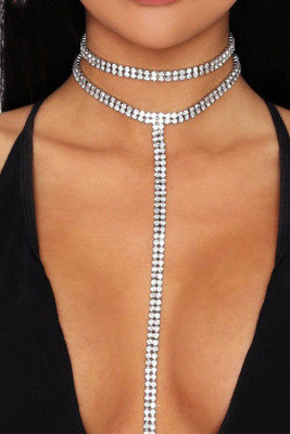 Silvery Double Layer Crystal Full Rhinestone Choker Necklace