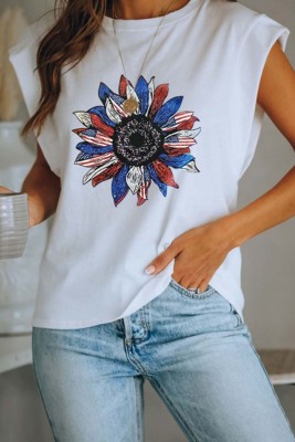 Women's Tank Tops Flag Sunflower Print Top