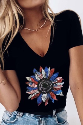 Women's T-shirts Flag Sunflower Print T-shirt
