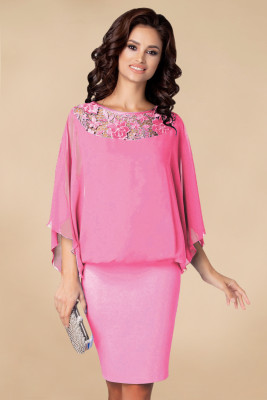 Pink Crochet Lace Detail Poncho Dress