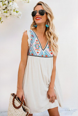 Summer Beach Floral Sleeveless V Neck Mini Dress