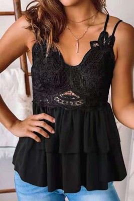 Women's Cami Tops Lace Ruffle Tiedye Print Top