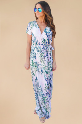 White Tropical Printed Wrap Maxi Dress