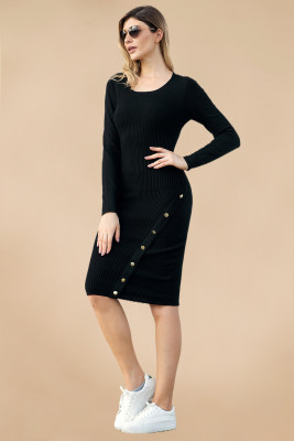 Black Button Detail Sweater Dress
